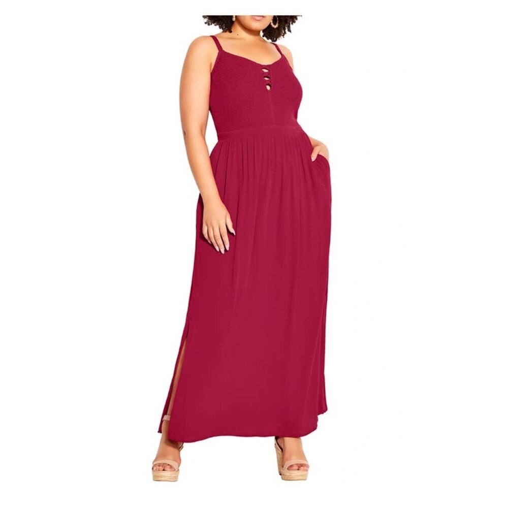 City Chic Rhubarb Red Riviera Maxi Dress Sz.L(20) NWT